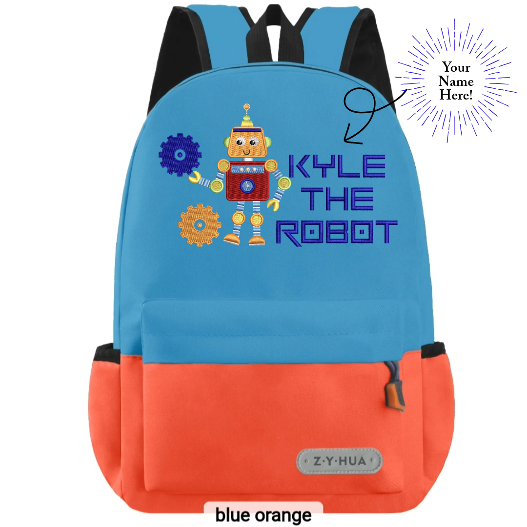 Personnalized Toddler Backpacks, Daypack, Kindergarten elementary school Bag-Custom Kids Name school Backpack, Daycare Nursery School Backpack with Name- Robot Gear