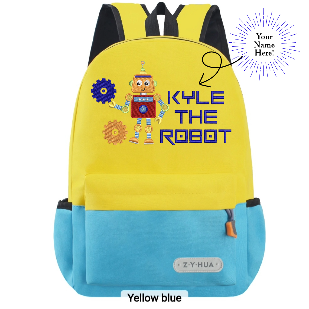 Personnalized Toddler Backpacks, Daypack, Kindergarten elementary school Bag-Custom Kids Name school Backpack, Daycare Nursery School Backpack with Name- Robot Gear