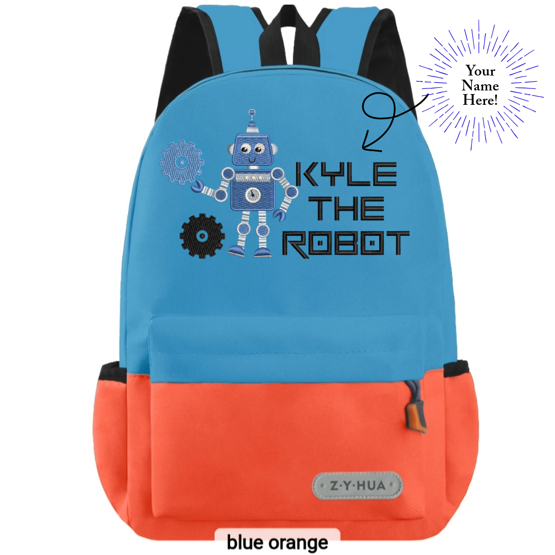 Personnalized Toddler Backpacks, Daypack, Kindergarten elementary school Bag-Custom Kids Name school Backpack, Daycare Nursery School Backpack with Name- Robot Gear