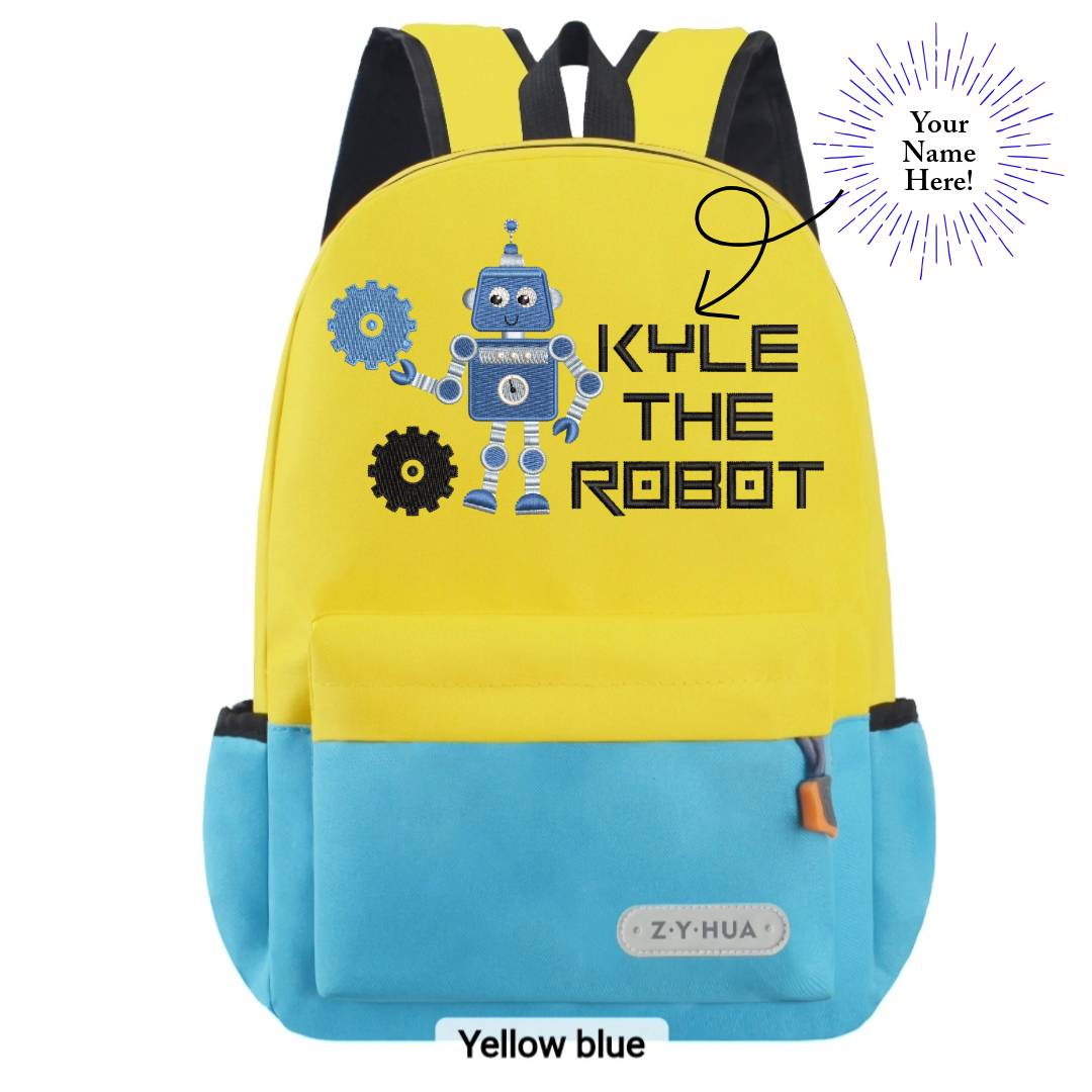 Personnalized Toddler Backpacks, Daypack, Kindergarten elementary school Bag-Custom Kids Name school Backpack, Daycare Nursery School Backpack with Name- Robot Gear
