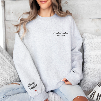 Motherhood Chic: Embroidered Mama Script Sweatshirts - Pocket