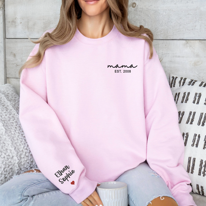 Motherhood Chic: Embroidered Mama Script Sweatshirts - Pocket