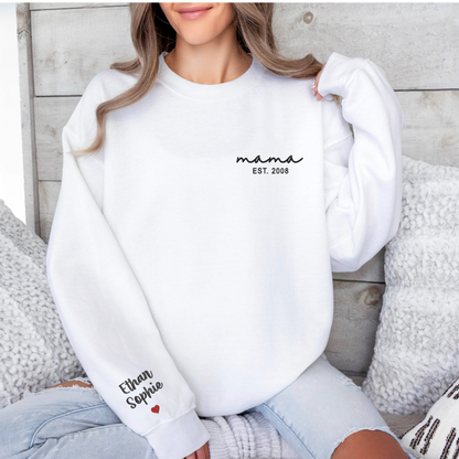 Motherhood Chic: Embroidered Mama Script Sweatshirts - Pocket
