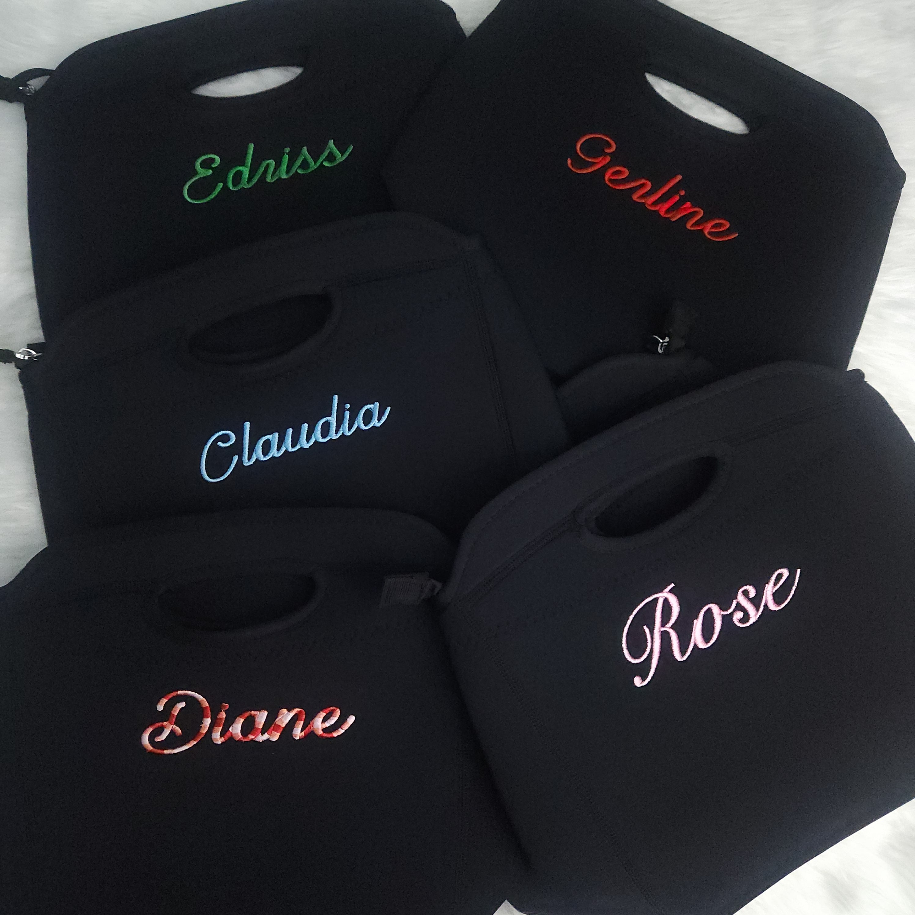 Custom monogram embroidery on adult lunch box